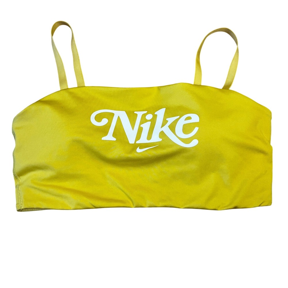 Nike Dri-FIT Yellow Graphic Logo Bandeau Sports Bra XL Sporty Retro Streetwear